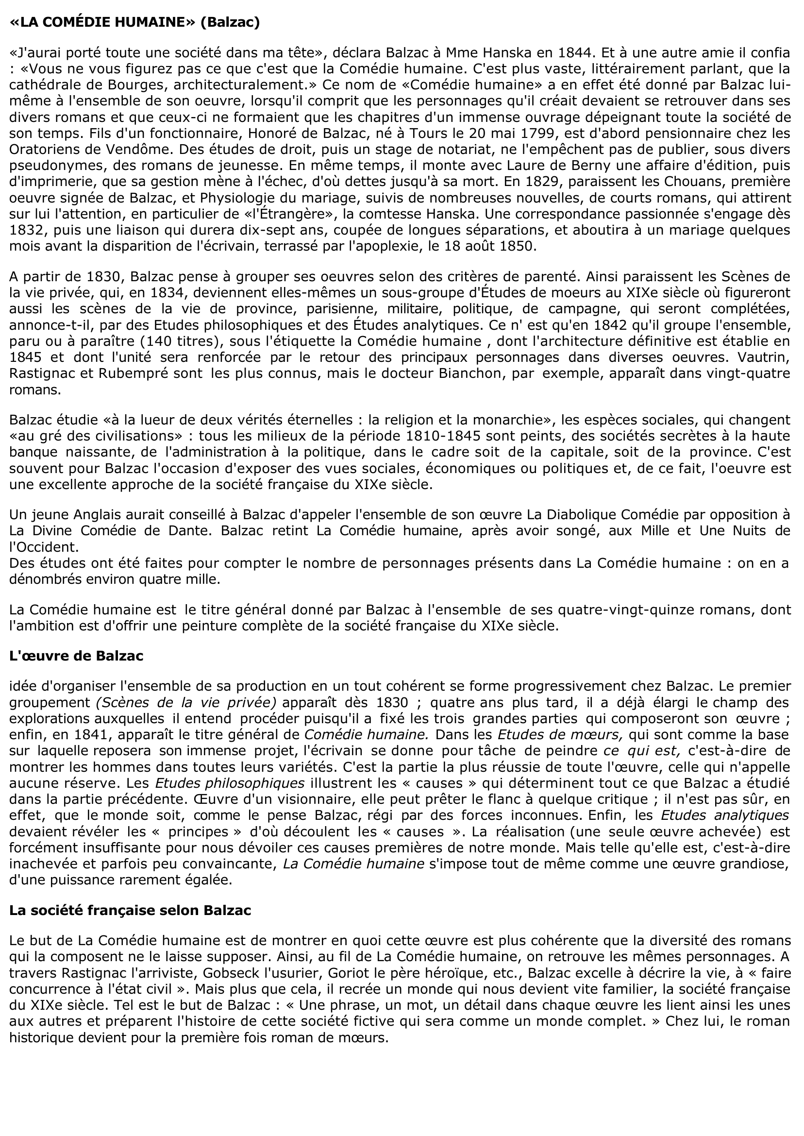 Prévisualisation du document «LA COMÉDIE HUMAINE» (Balzac)