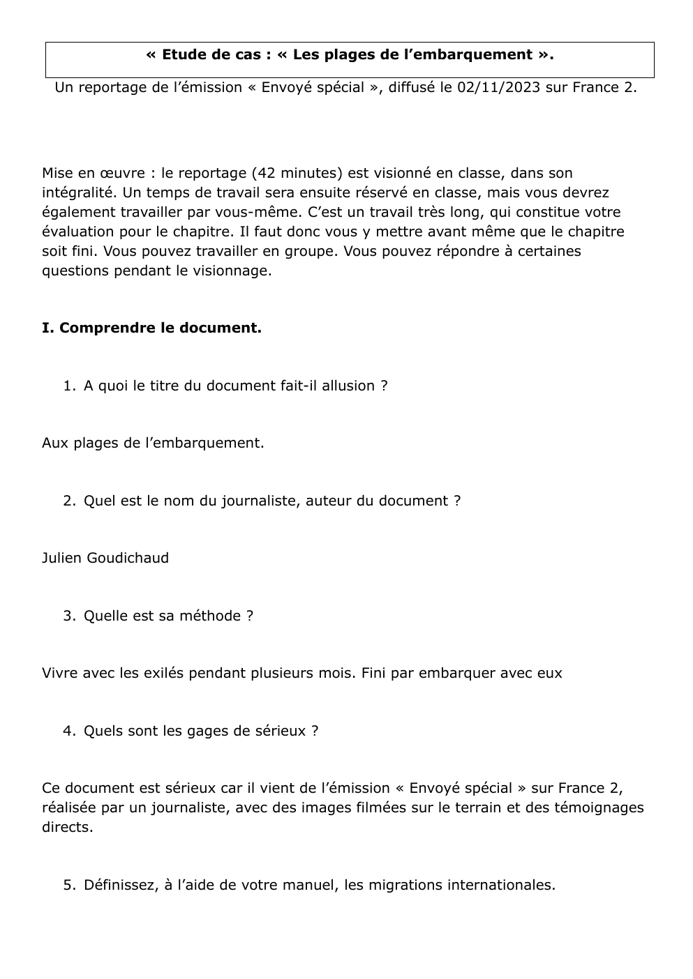 Prévisualisation du document « Etude de cas : « Les plages de l’embarquement ». Un reportage de l’émission « Envoyé spécial », diffusé le 02/11/2023 sur France 2.