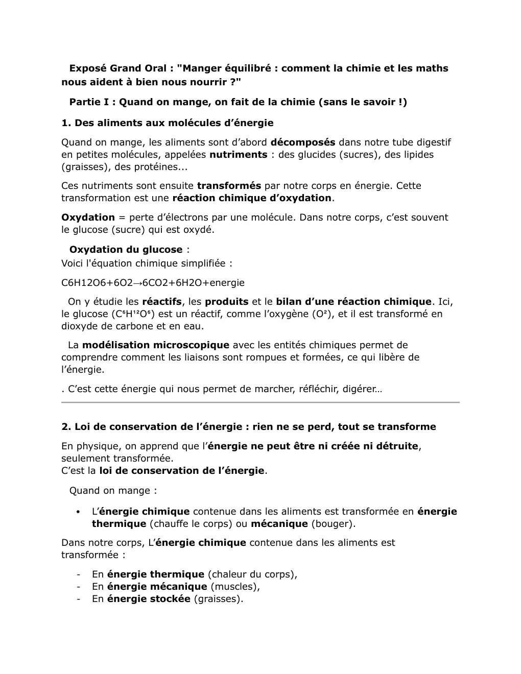 Prévisualisation du document 🎤 Exposé Grand Oral : "Manger équilibré : comment la chimie et les maths nous aident à bien nous nourrir ?"