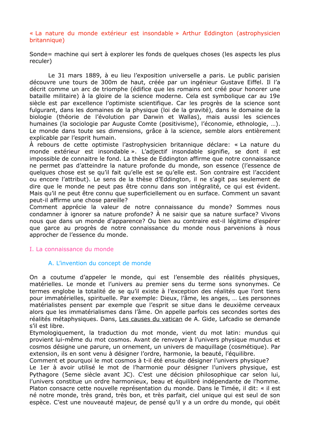 Prévisualisation du document « La nature du monde extérieur est insondable » Arthur Eddington (astrophysicien britannique)