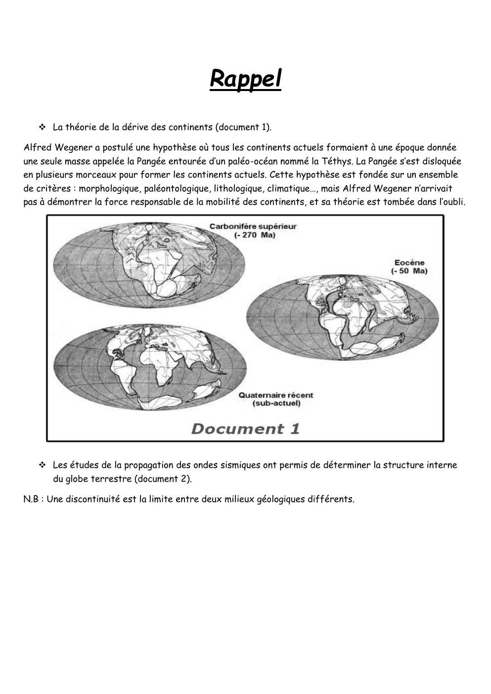 Prévisualisation du document ❖ La théorie de la dérive des continents (document 1).