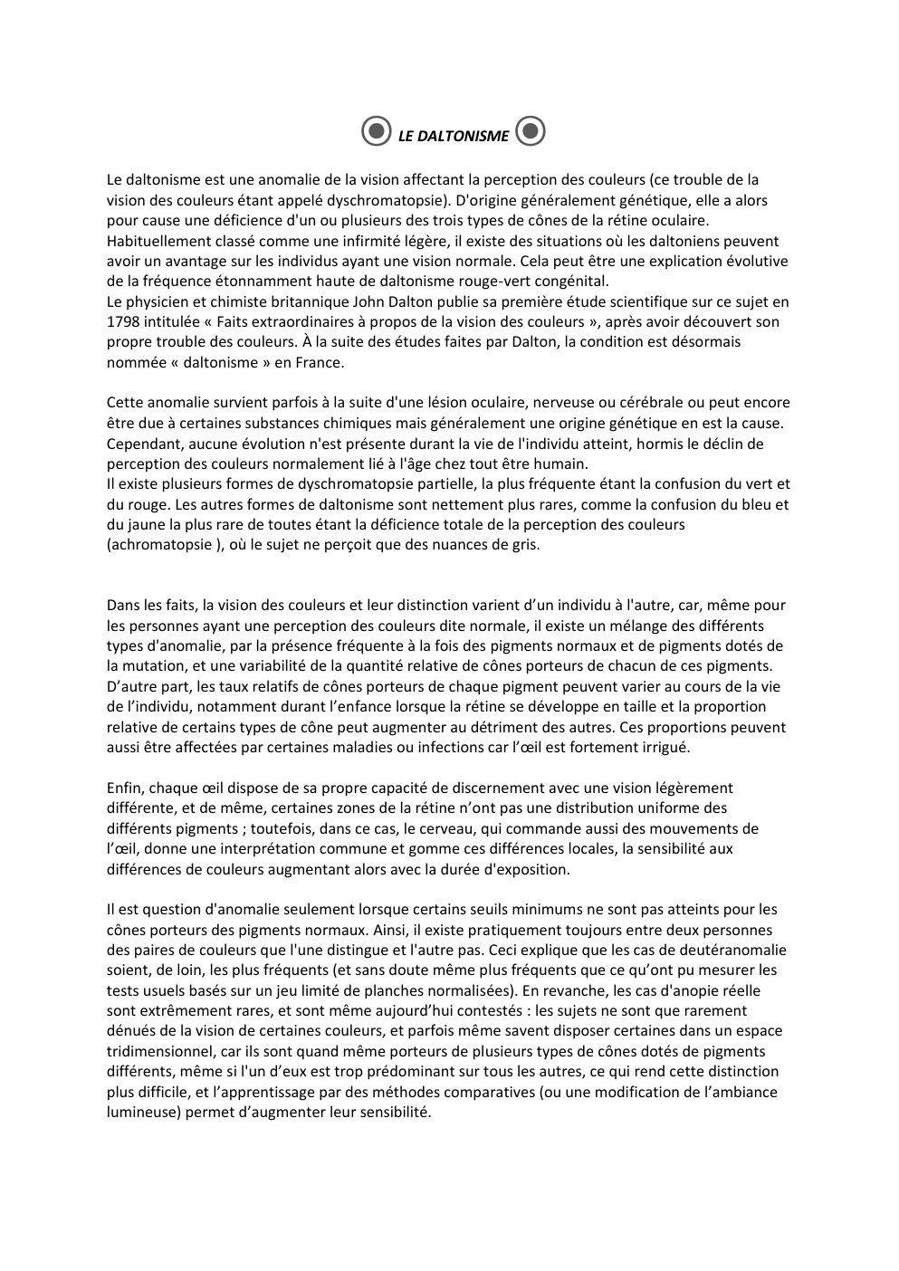 Prévisualisation du document ⦿ LE DALTONISME ⦿