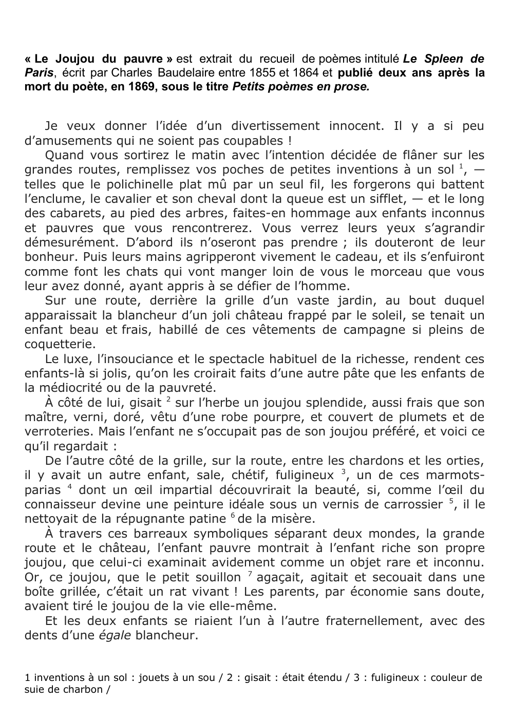 Prévisualisation du document « Le Joujou du pauvre » est extrait du recueil de poèmes intitulé Le Spleen de Paris, écrit par Charles Baudelaire