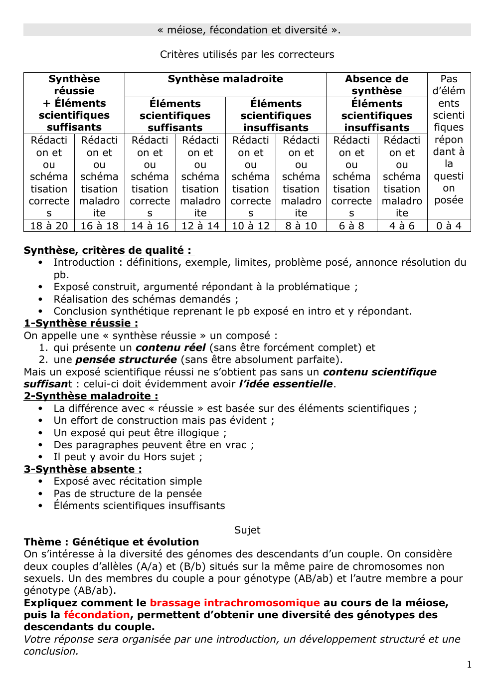 Prévisualisation du document « méiose, fécondation et diversité ».