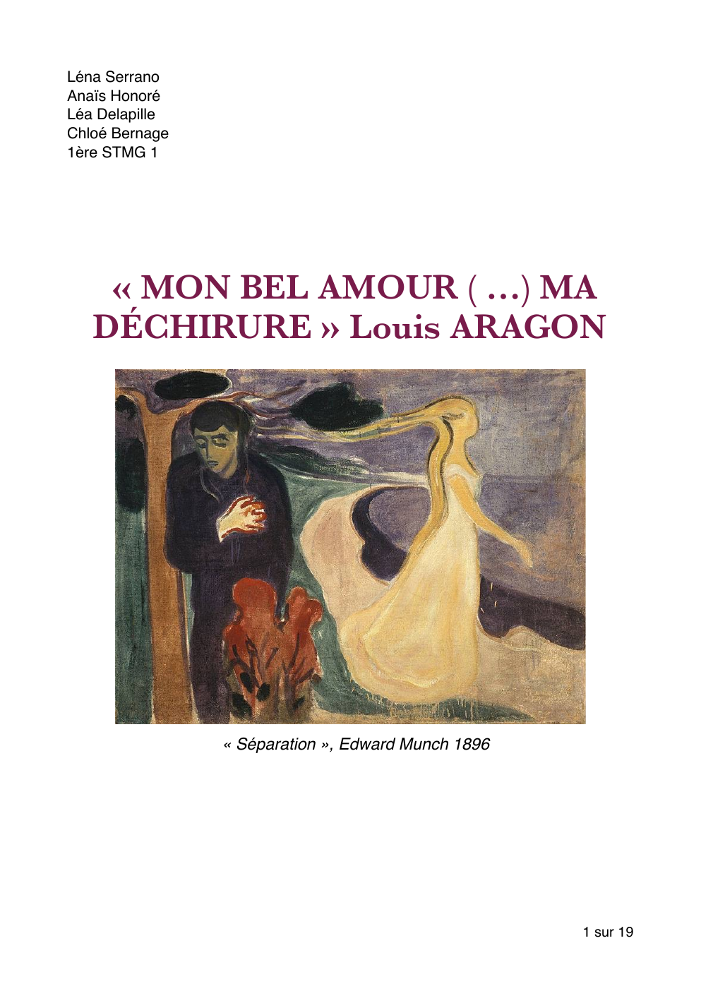 Prévisualisation du document « MON BEL AMOUR ( …) MA DÉCHIRURE » Louis ARAGON