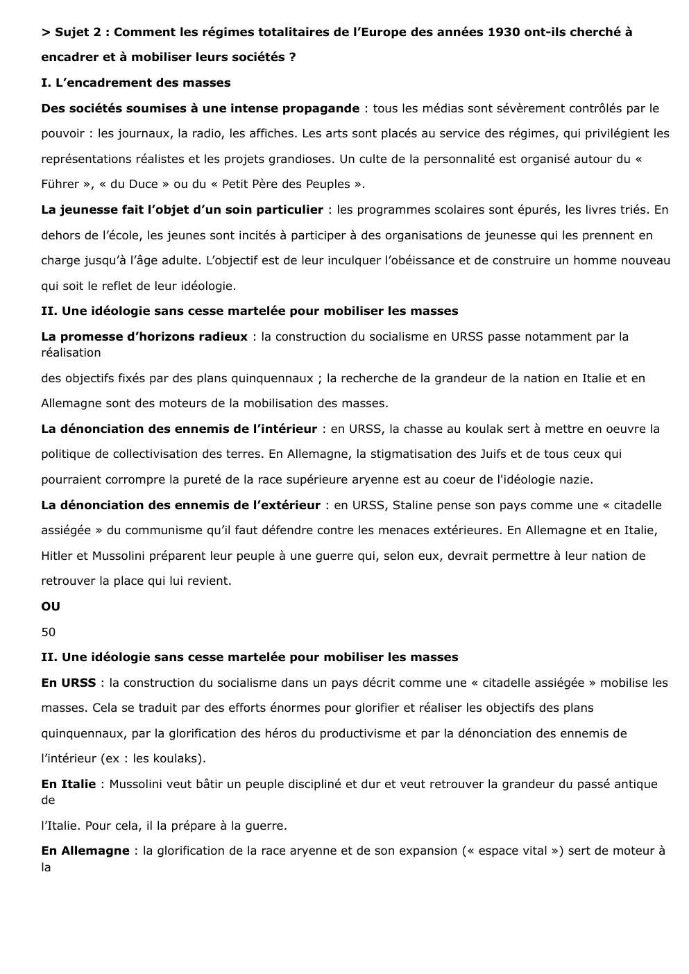 Prévisualisation du document > Sujet 2 : Comment les régimes totalitaires de l’Europe des années 1930 ont-ils cherché à encadrer et à mobiliser leurs sociétés ?