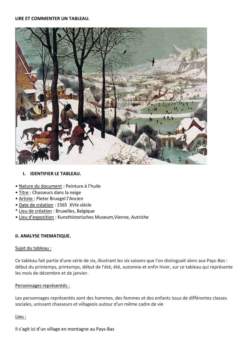 Prévisualisation du document Titre : Chasseurs dans la neige • Artiste : Pieter Bruegel l’Ancien