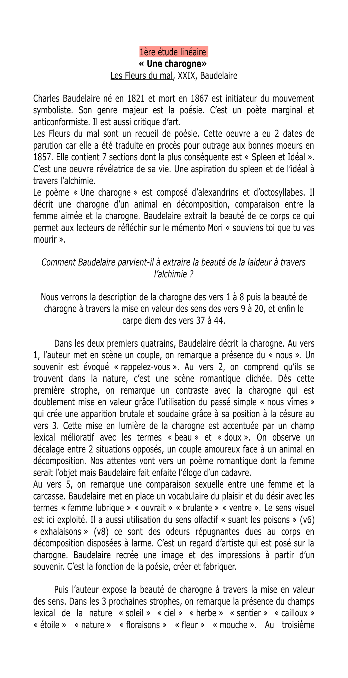 Prévisualisation du document « Une charogne» Les Fleurs du mal, XXIX, Baudelaire