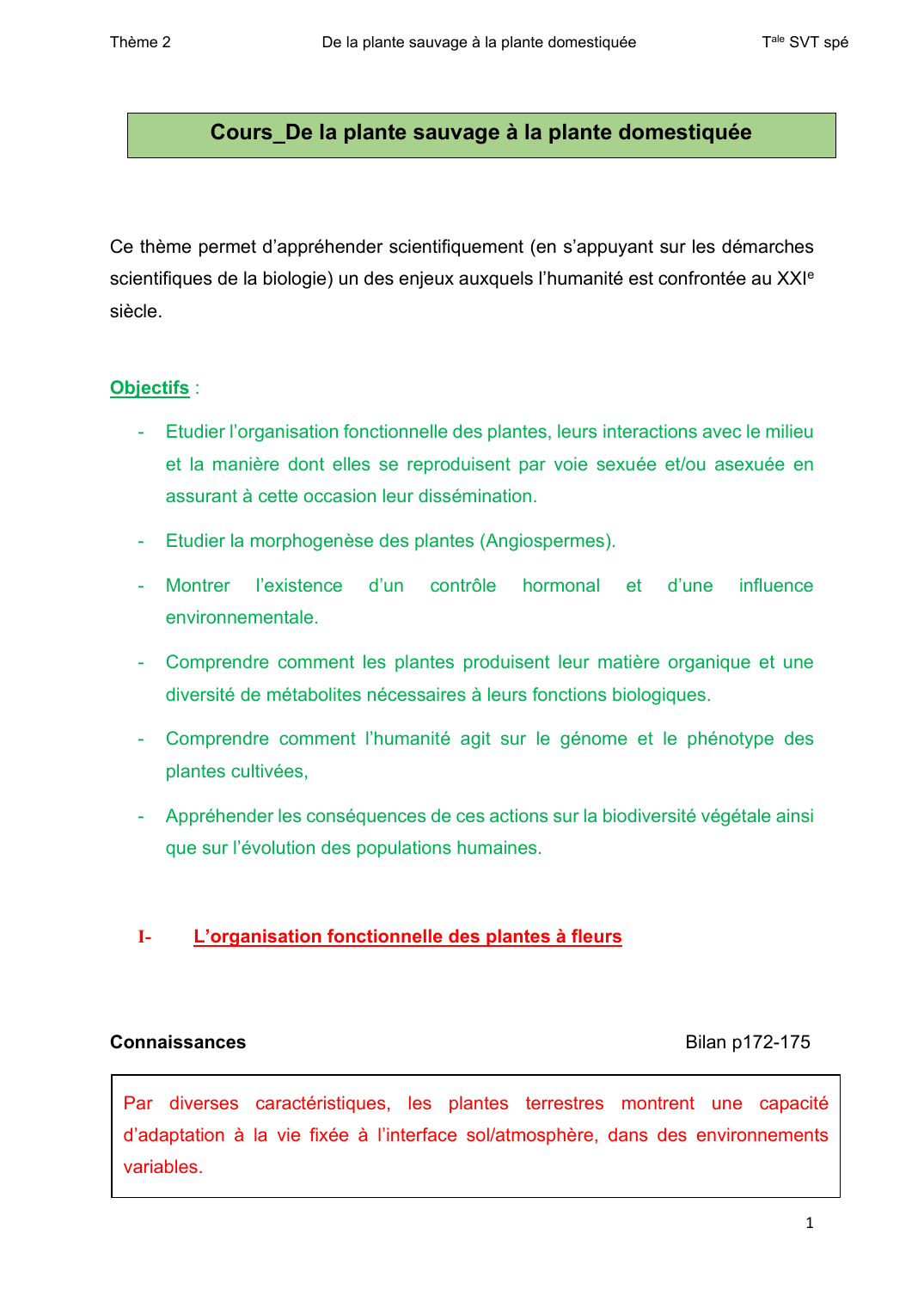 Prévisualisation du document 0_Cours_De la plante sauvage à la plante domestiquée