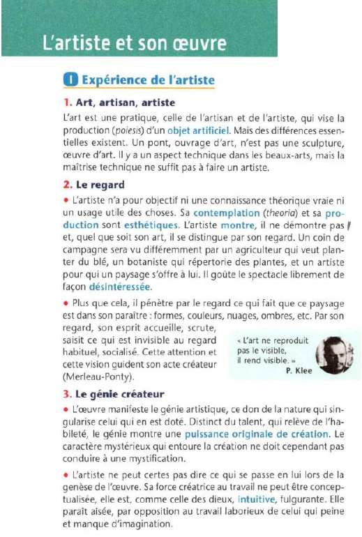 Prévisualisation du document 1

1

!

L'artiste et son œuvre
0

Expérience de l'artiste

1. Art, artisan, artiste
L'art est une pratique, celle...
