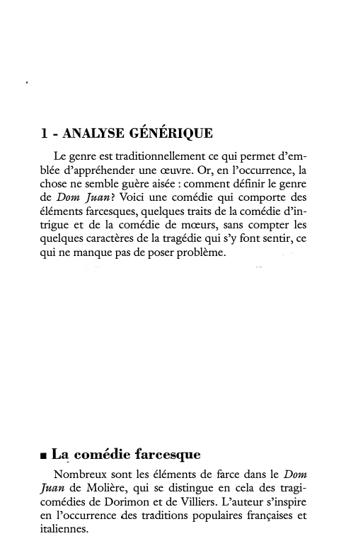 Prévisualisation du document 1 - ANALYSE GÉNÉRIQUE
Le genre est traditionnellement ce qui permet d'em­
blée d'appréhender une œuvre. Or, en l'occurrence, la...