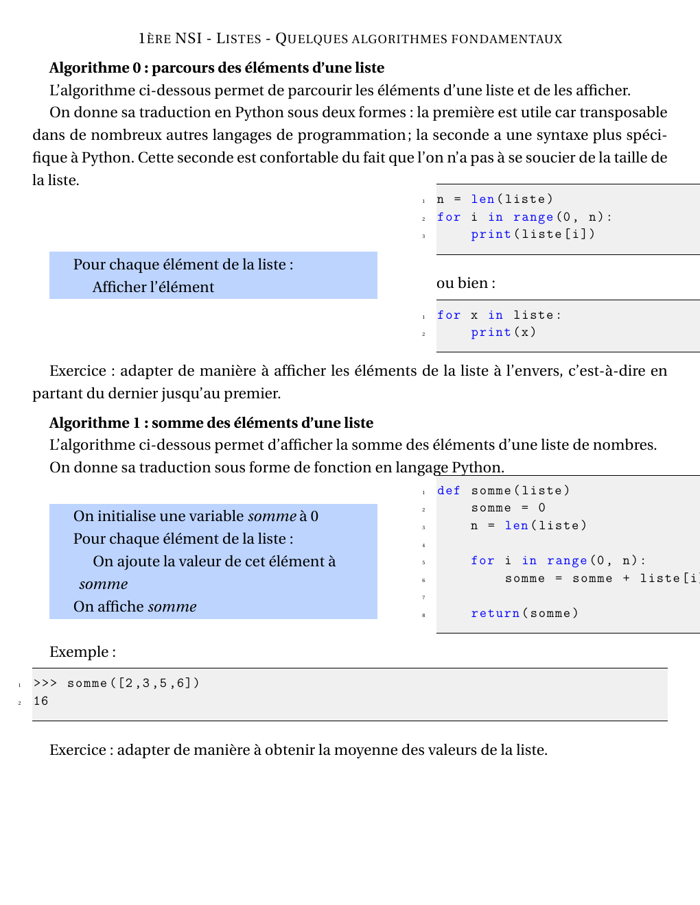 Prévisualisation du document 1 ÈRE NSI - L ISTES - QUELQUES ALGORITHMES FONDAMENTAUX