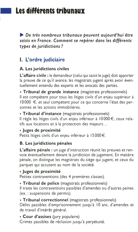 Prévisualisation du document •
1

Les djfférents tribunaux
► De très nombreux tribunaux peuvent aujourd'hui être
saisis en France. Comment se repérer dans...