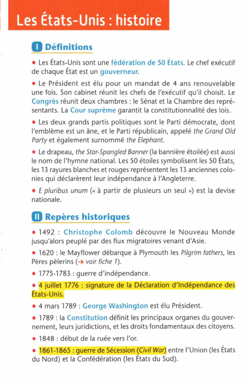 Prévisualisation du document 1

'

Les États-Unis : histoire
0

Définitions

• Les États-Unis sont une fédération de 50 États. Le chef exécutif...