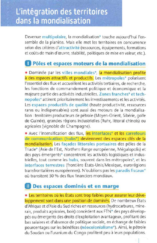 Prévisualisation du document 1

'

: L'intégration des territoires
: dans la mondialisation
Devenue multipolaire, la mondialisation* touche aujourd'hui l'ensemble de la planète....