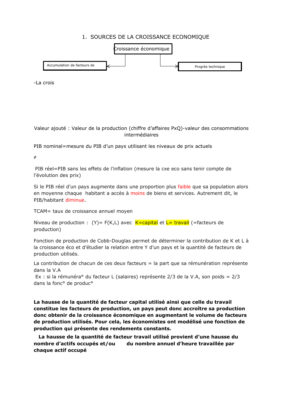 Prévisualisation du document 1. SOURCES DE LA CROISSANCE ECONOMIQUE