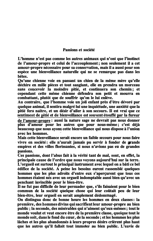 Prévisualisation du document 116

Français, préparation au bac 86

Passions et société
L'h�mme n;est pas comme les autres animaux qui n'ont que l'instinct...