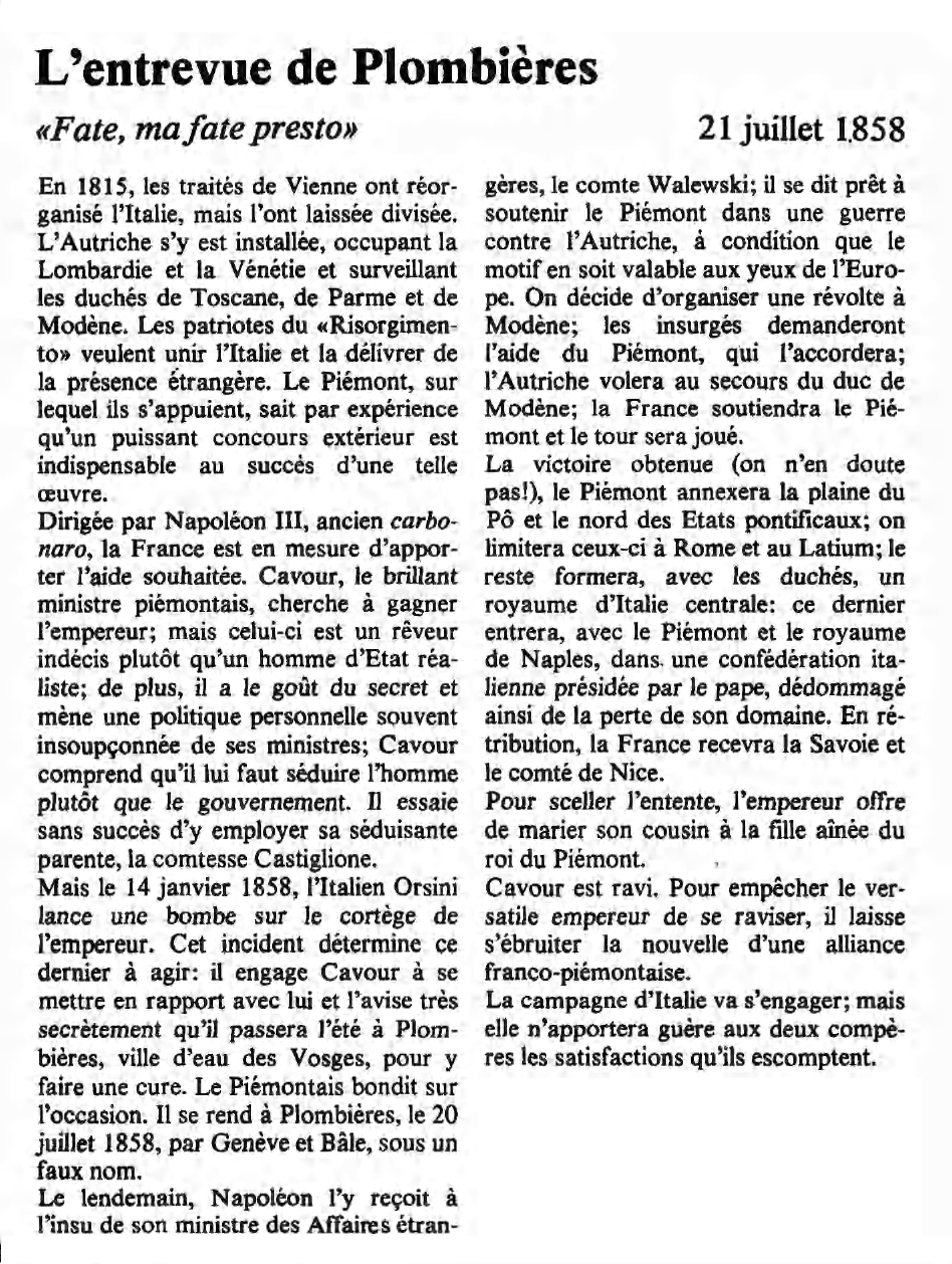Prévisualisation du document 13 juillet 1858 : Entrevue de Plombières.