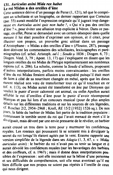 Prévisualisation du document 131. Auriculas asini Mida rex habet
Le roi Midas a des oreilles d’âne
Cette sentence dérive d’un passage de Perse...