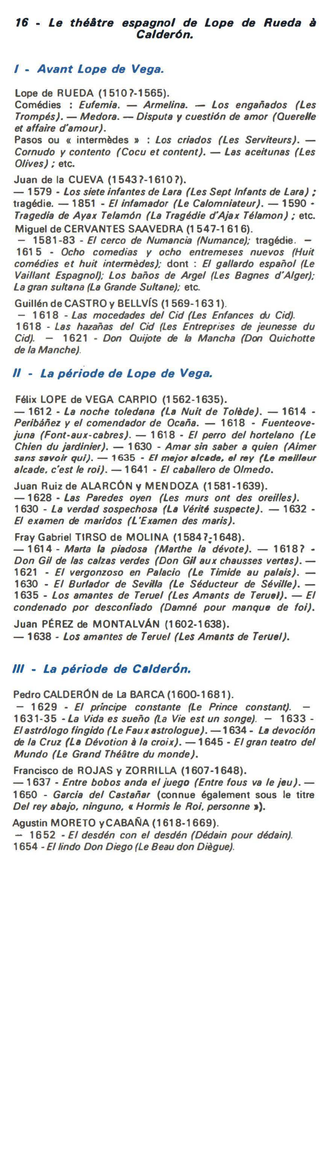 Prévisualisation du document 16 - Le théltre espagnol de Lope de Rueda à
Calder6n.

I - Avant Lope de Vega.
Lope de RUEDA...