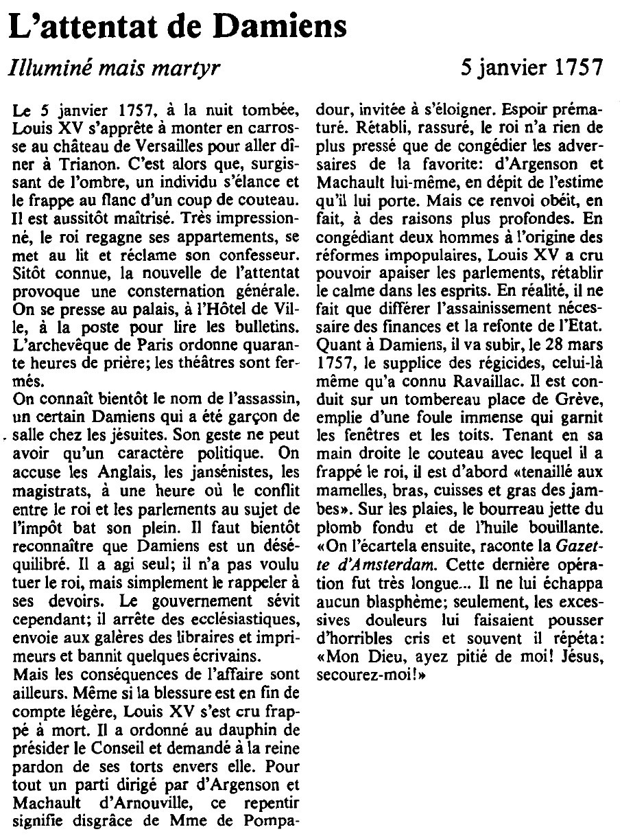 Prévisualisation du document 1757 : Attentat de Damiens contre Louis XV.