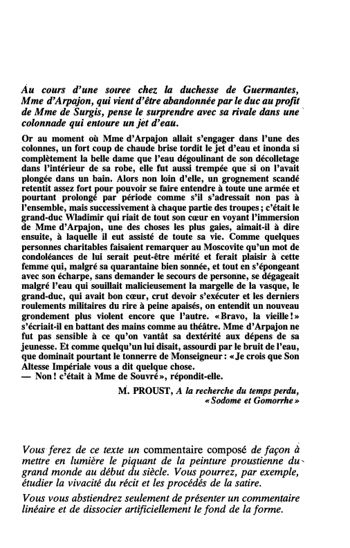 Prévisualisation du document 186

Français, préparation au .bac 86

Àu cours d'une sozree chez la duchesse de Guermantes,
Mme d'Arpajon, qui vient d'être...