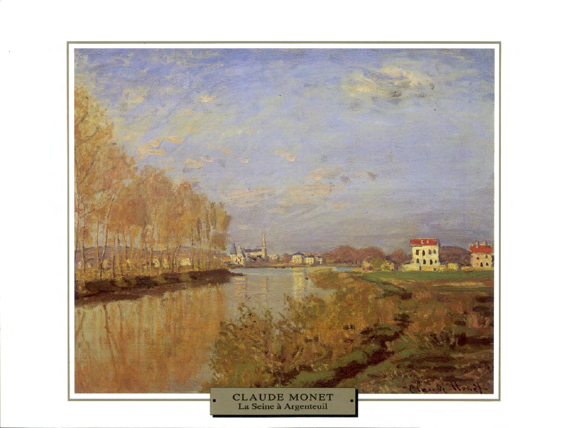 Prévisualisation du document 1872-1873

IMPRESSIONNISME

France

LA SEINE

Claude MONET

LA SEINB A ARGENTEUIL
Monet s'est éloigné des traditionnelles vues d'Argenteuil. Ici, pas...