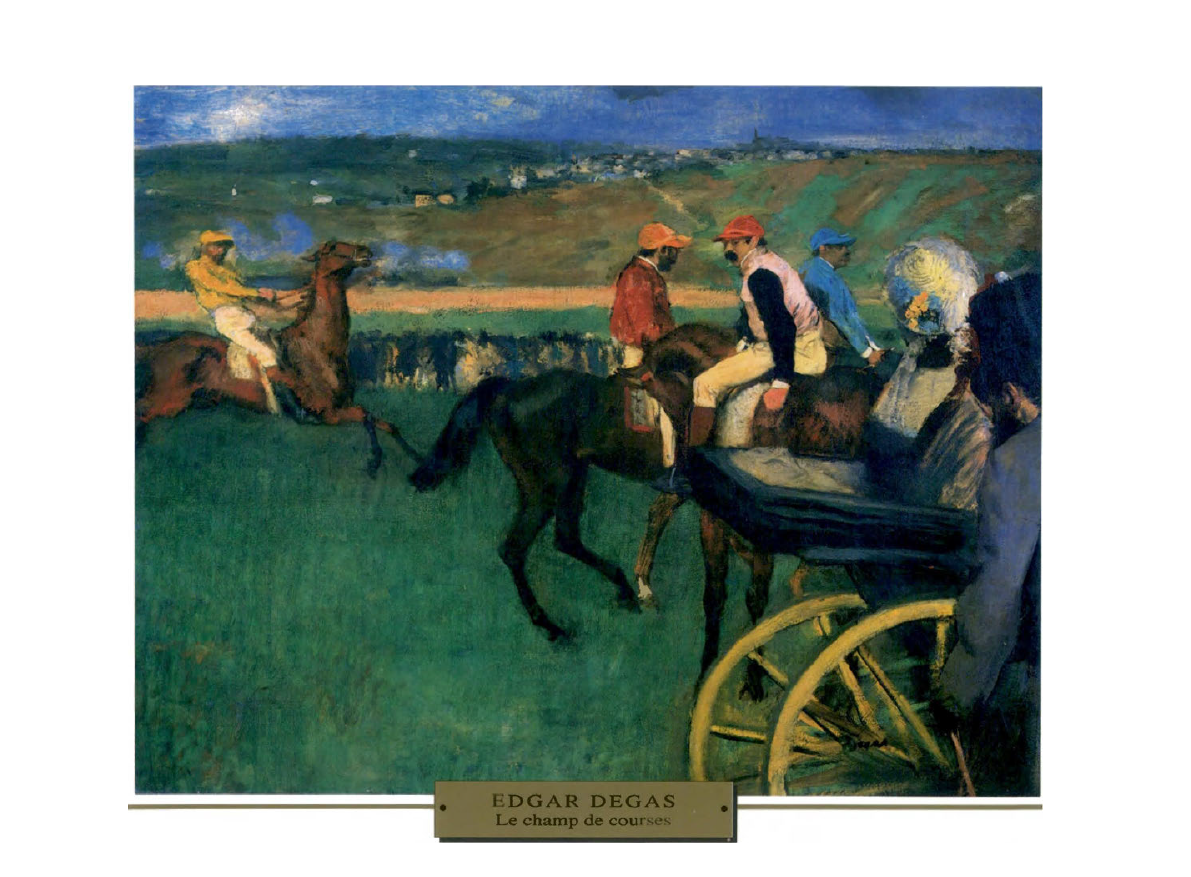 Prévisualisation du document 1874-1887

IMPRESSIONNISME
SCÈNE DE GENRE

France

Edgar DEGAS

LE CHAMP DE COURSES

Degas brosse ici un de ses sujets de...