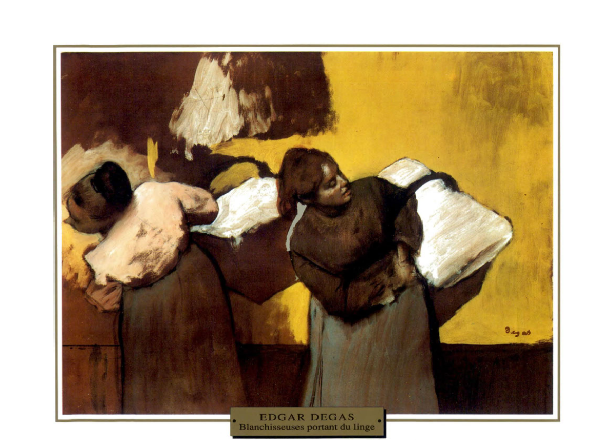 Prévisualisation du document 1876-1878

IMPRESSIONNISME
SCÈNE DE GENRE

France

Edgar DEGAS
BLANCHISSEUSES PORTANT DU LINGE

Certains accusèrent cette toile, réalisée avec une maîtrise...