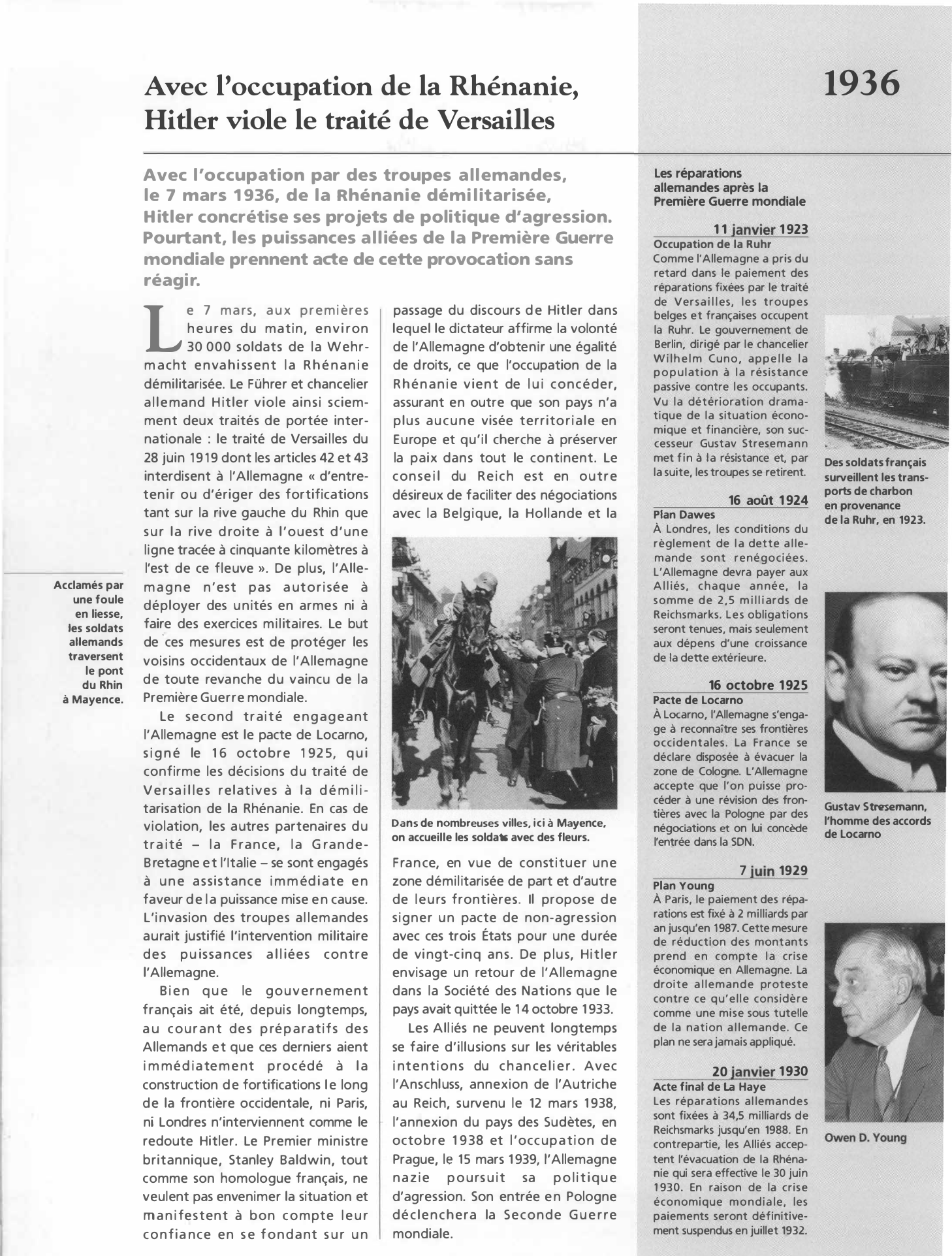 Prévisualisation du document 1936: Avec l'occupation de la Rhénanie, Hider viole le traité de Versailles