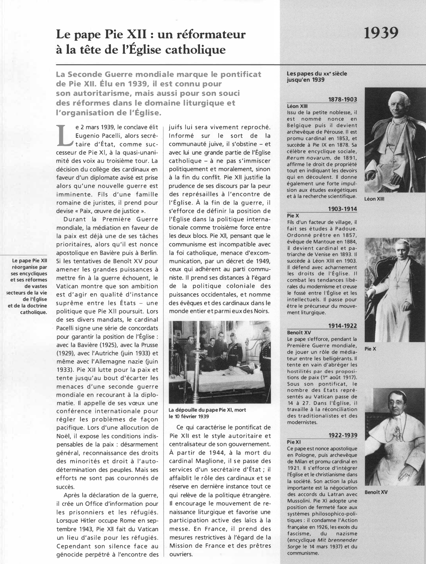 Prévisualisation du document 1939: Le pape Pie XII : un réformateur à la tête de l'Église catholique