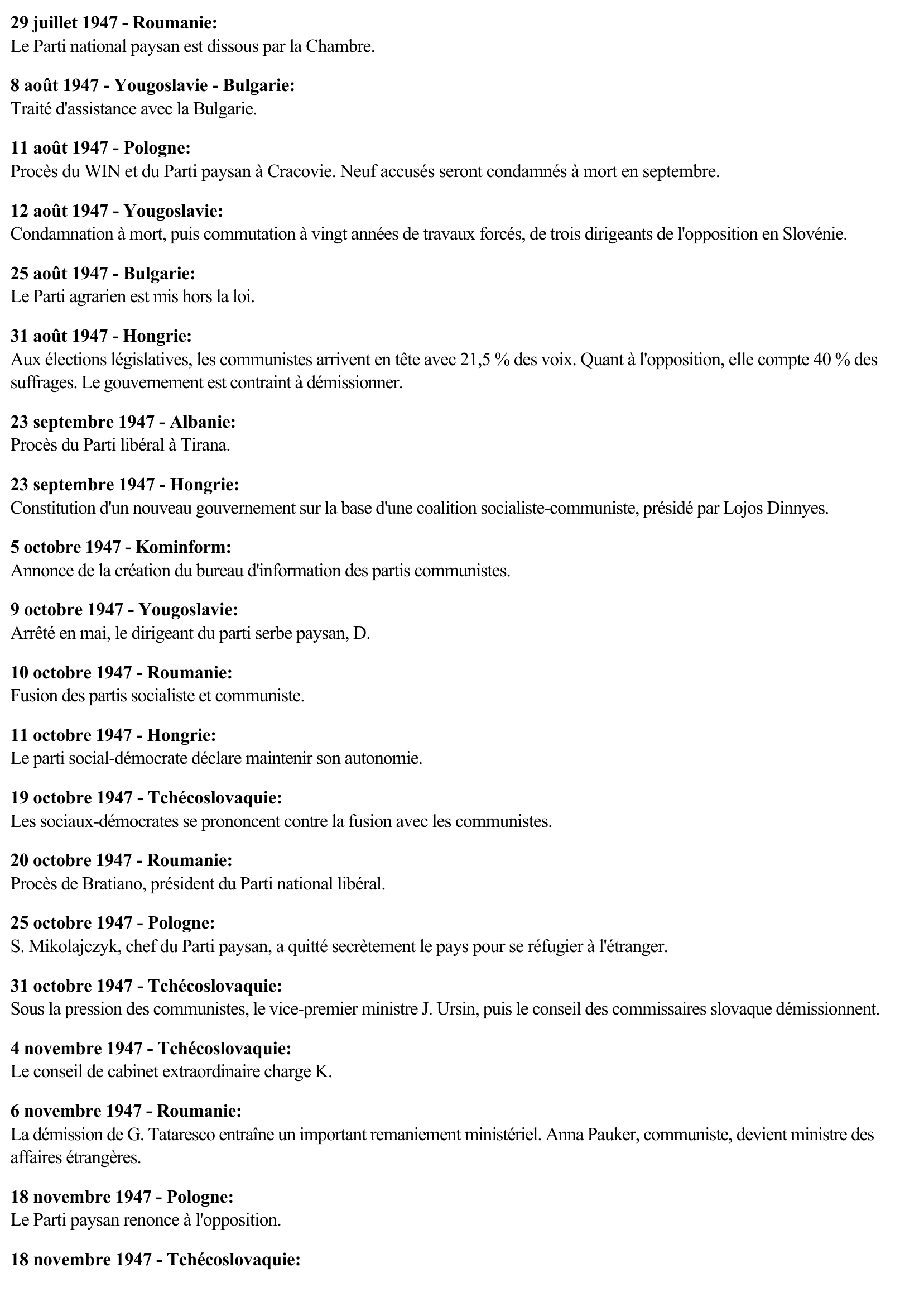 Prévisualisation du document 1947 - Europe de l'Est (Chronologie)