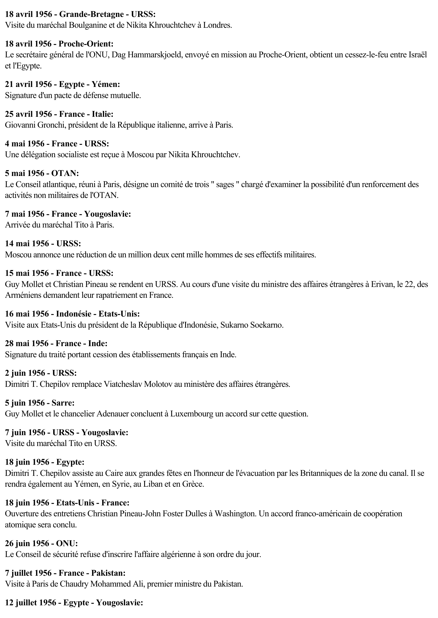 Prévisualisation du document 1956 - Relations internationales (Chronologie)