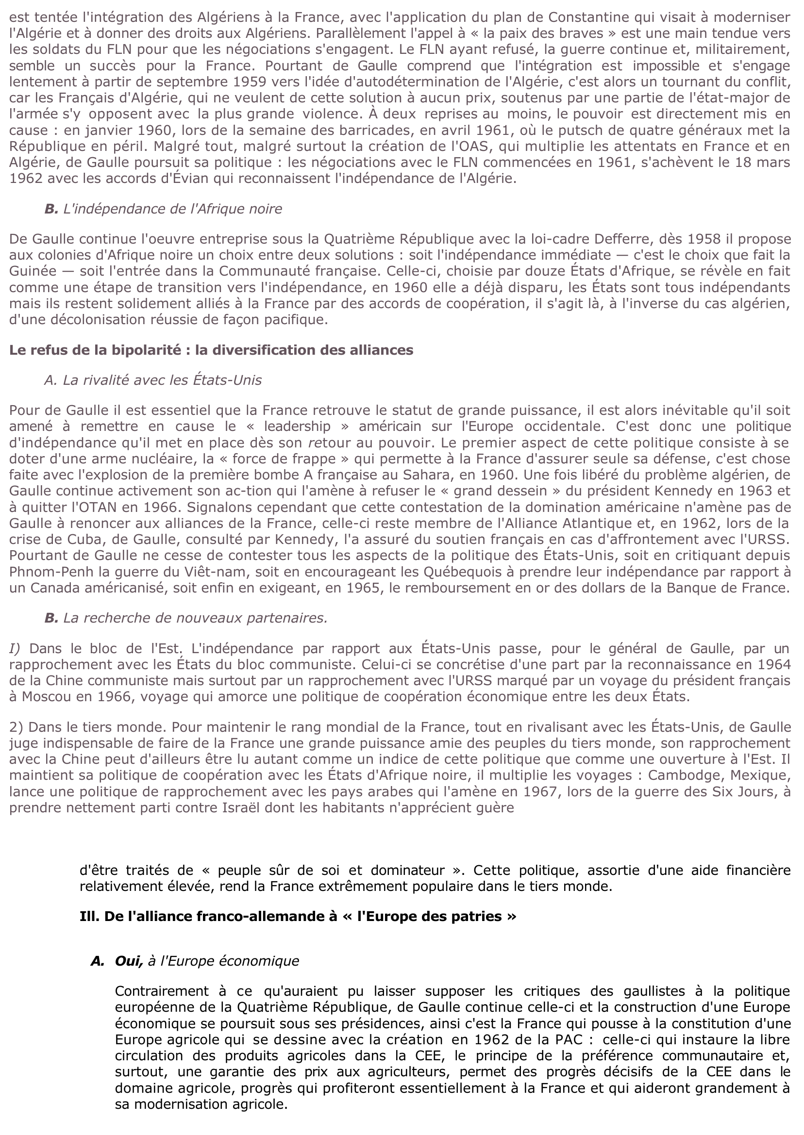 Prévisualisation du document 1958 - 1969: La politique internationale de la France