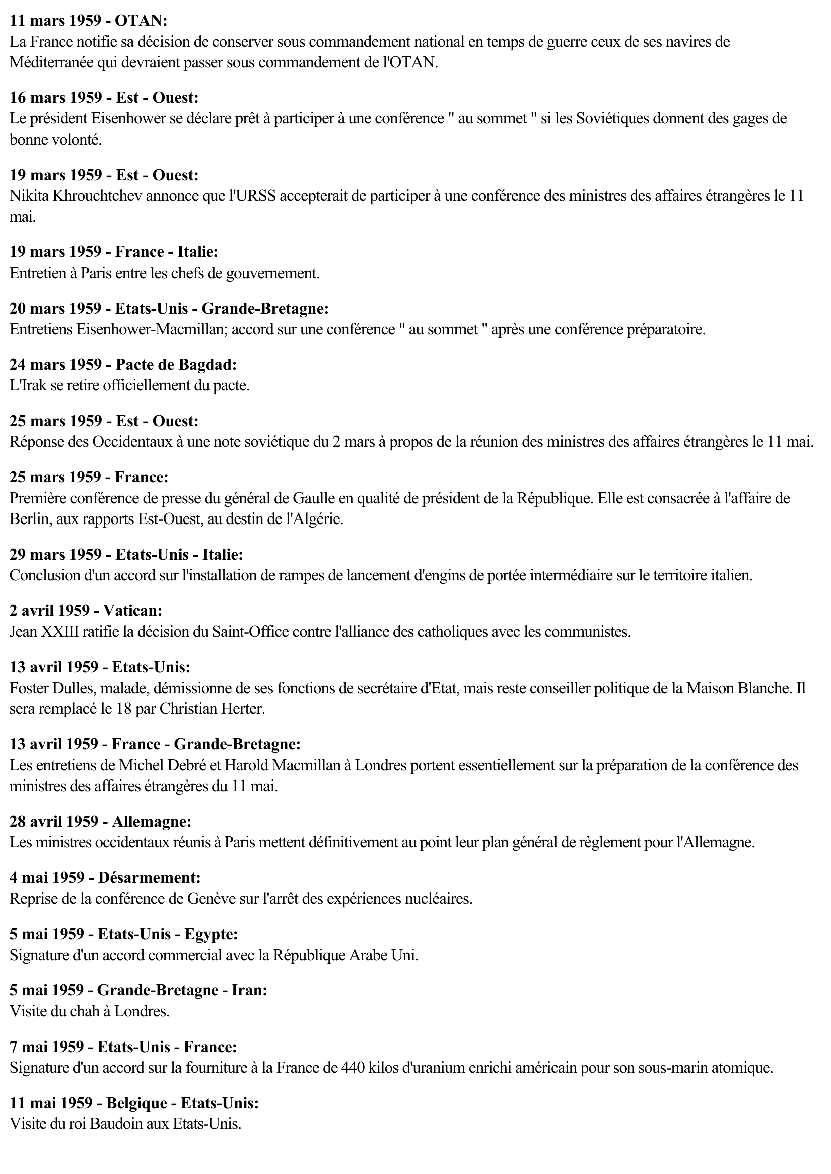 Prévisualisation du document 1959 - Relations internationales (Chronologie)