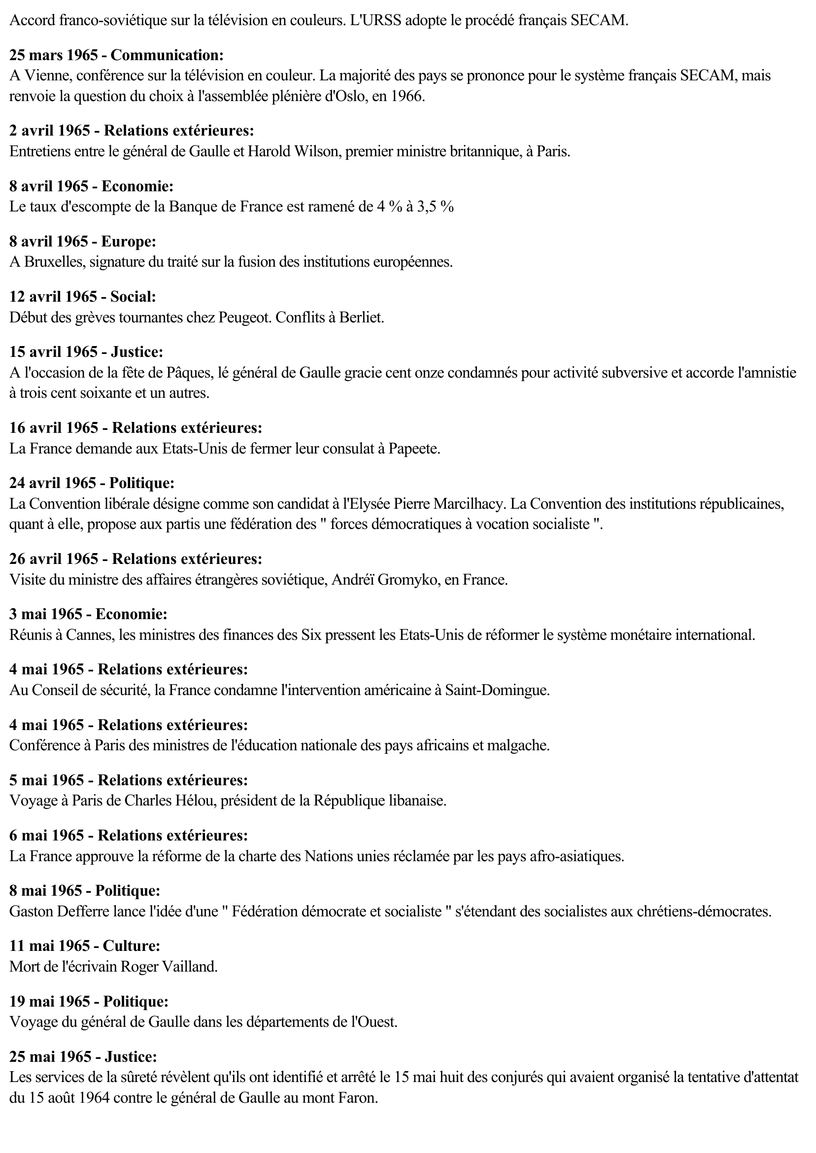 Prévisualisation du document 1965 - France (Chronologie)