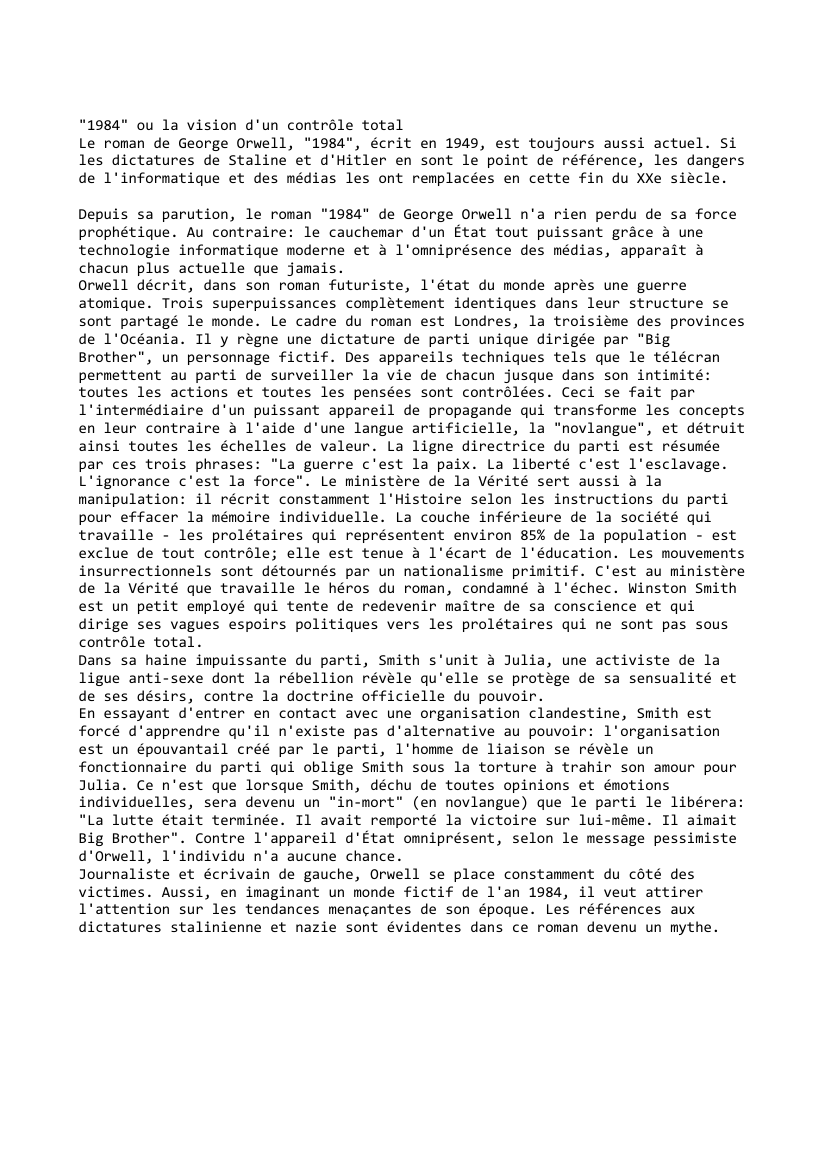 Prévisualisation du document 1984 ou la vision d'un contrôle total