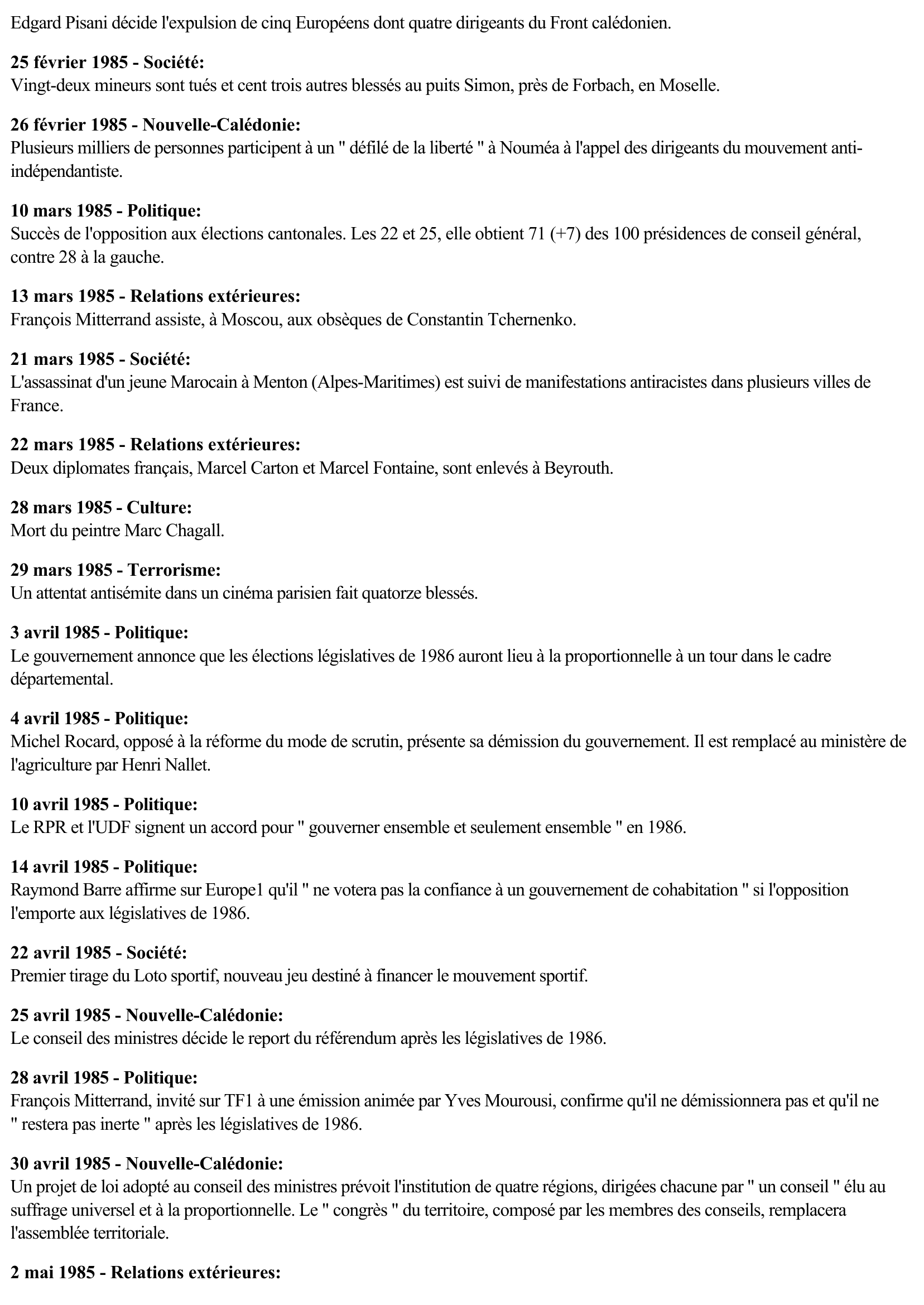 Prévisualisation du document 1985 - France (Chronologie)