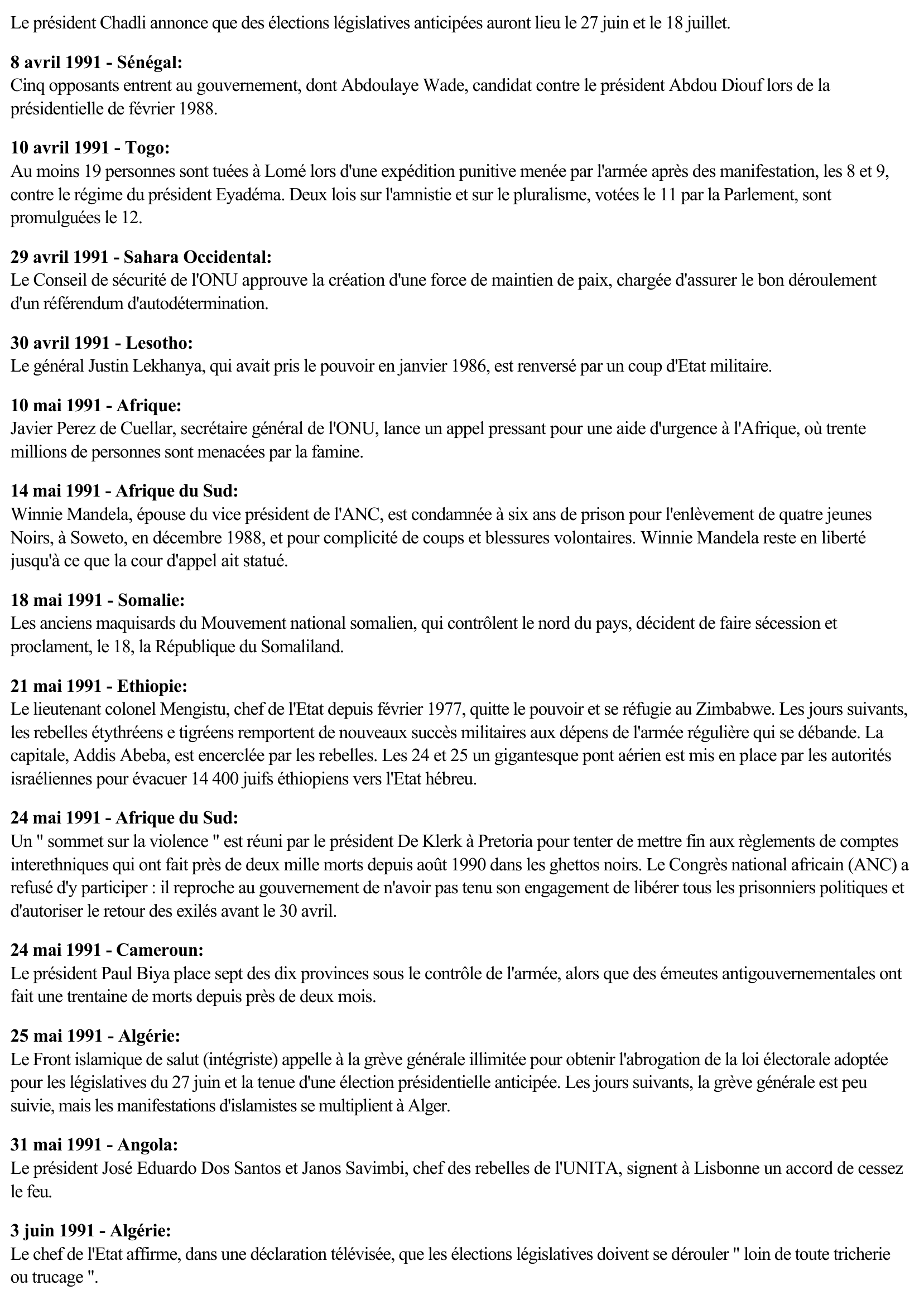 Prévisualisation du document 1991 - Afrique (Chronologie)