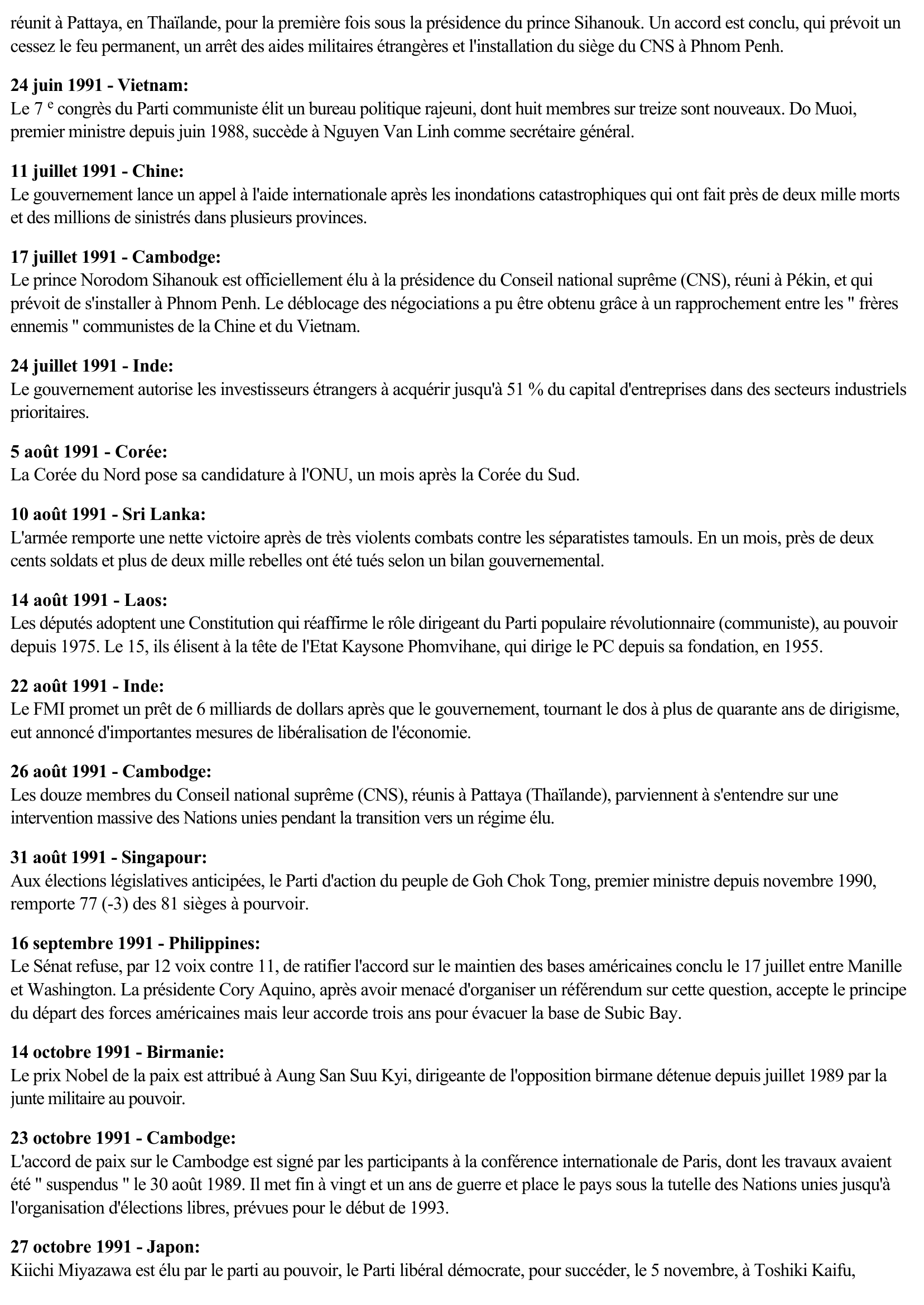 Prévisualisation du document 1991 - Asie (Chronologie)