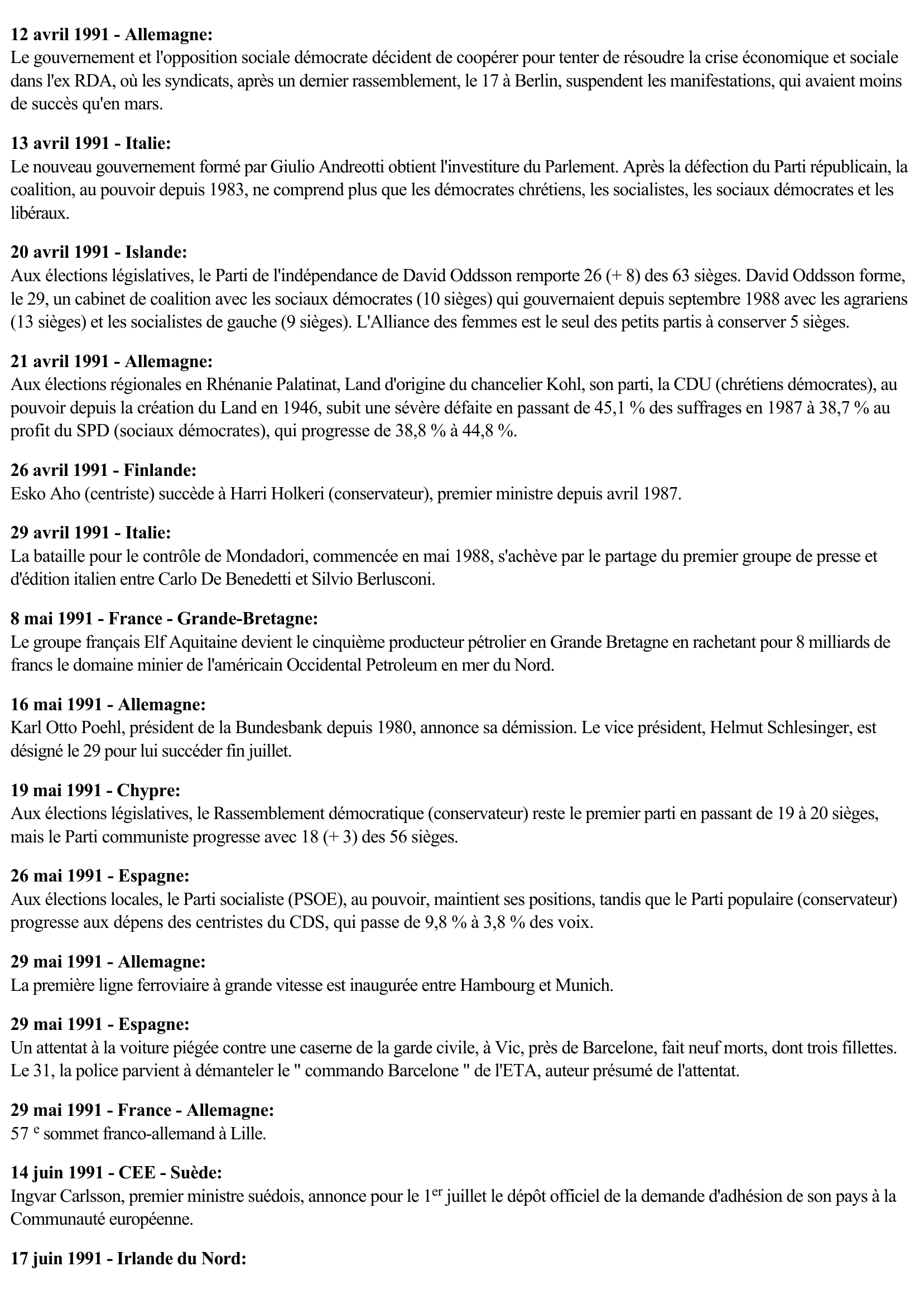 Prévisualisation du document 1991 - Europe de l'Ouest (Chronologie)