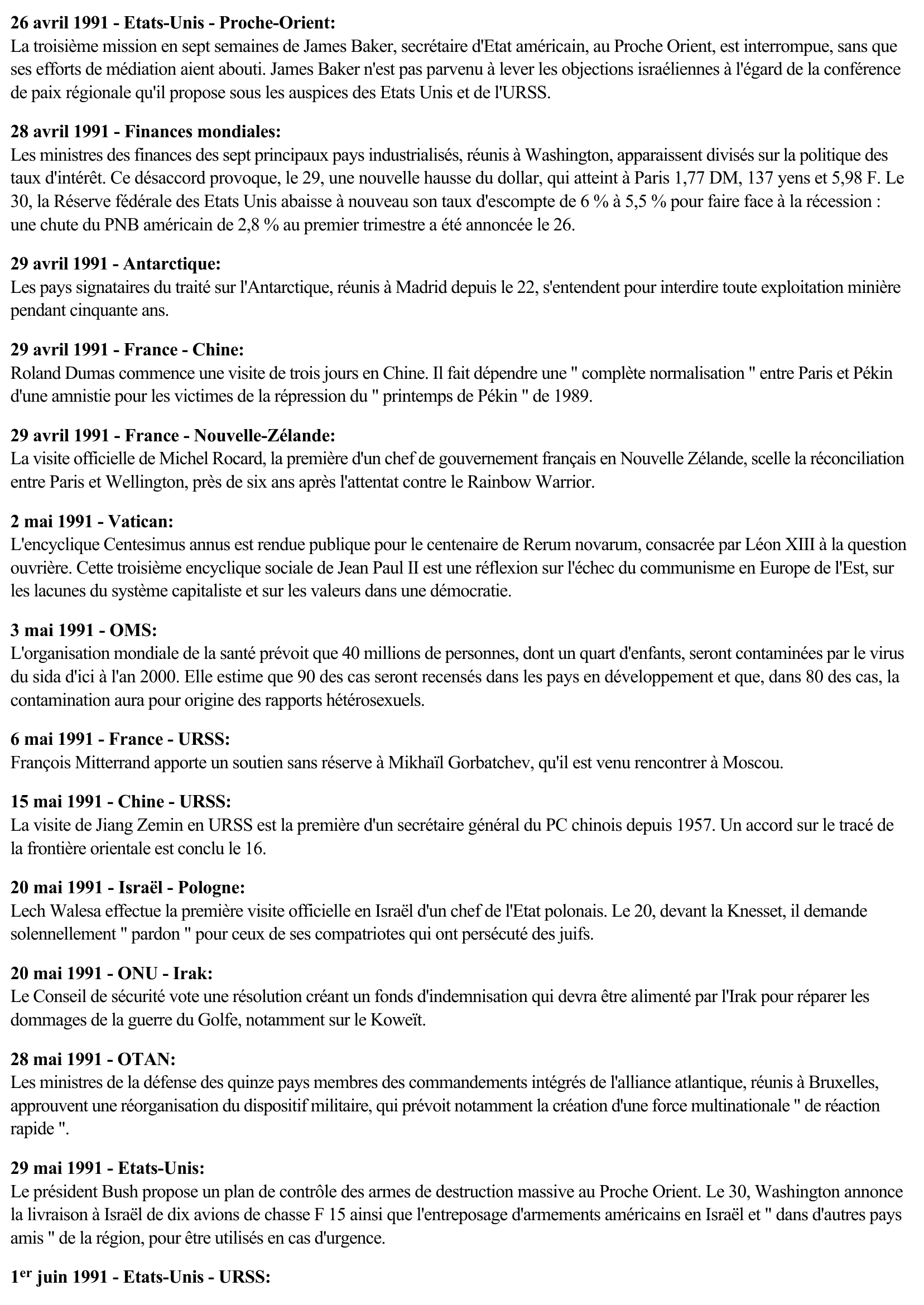 Prévisualisation du document 1991 - Relations internationales (Chronologie)