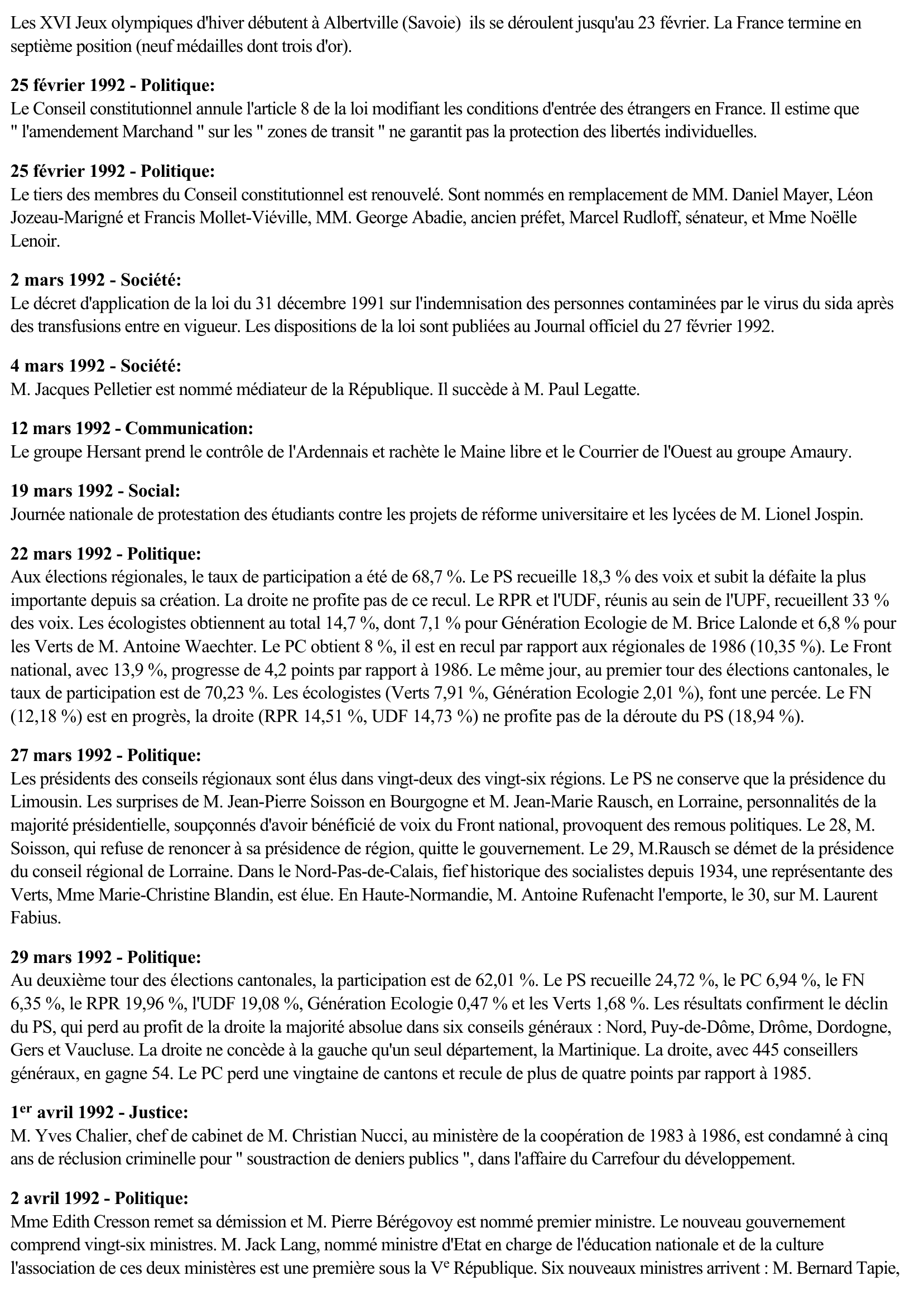 Prévisualisation du document 1992 - France (Chronologie)