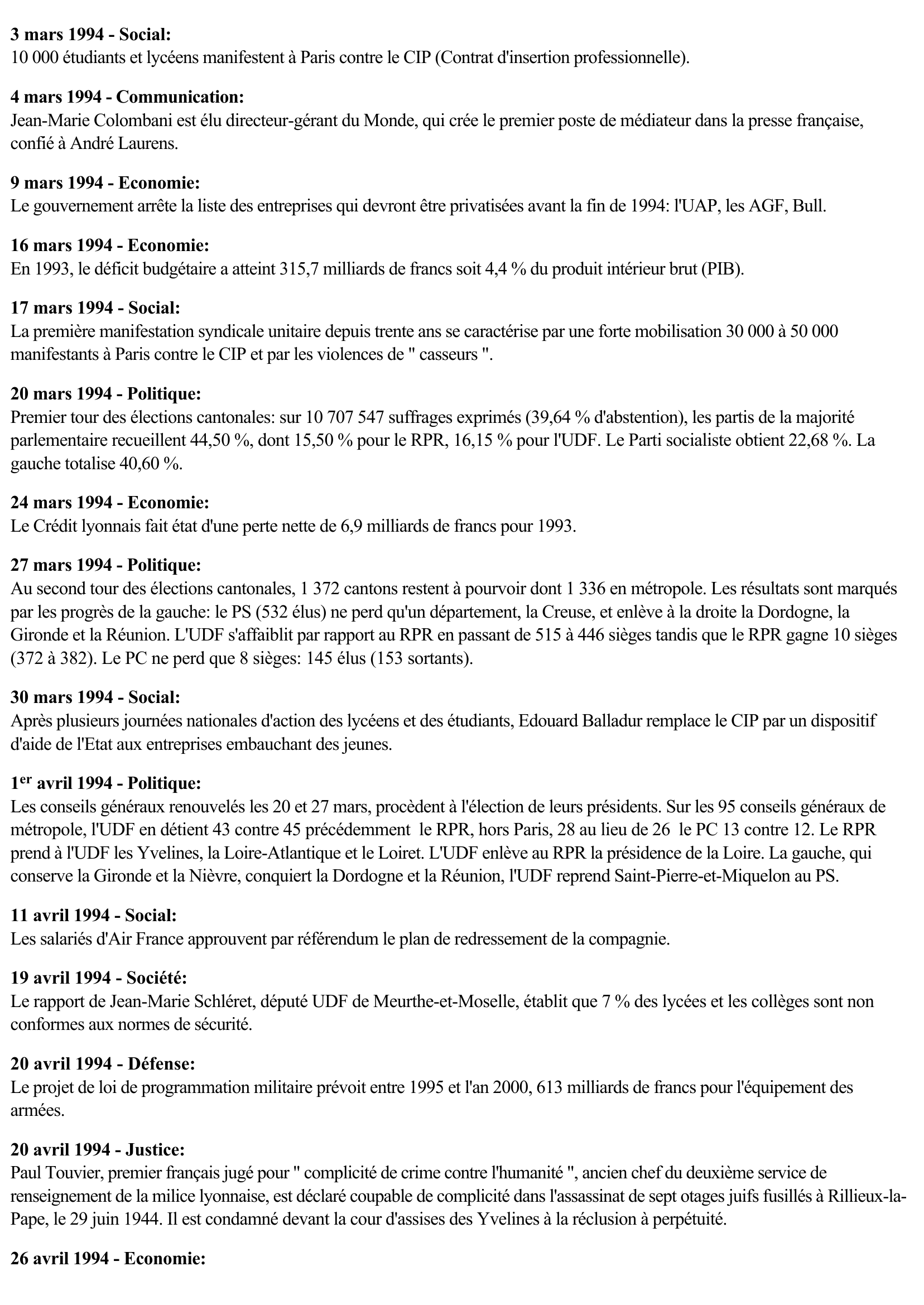 Prévisualisation du document 1994 - France (Chronologie)