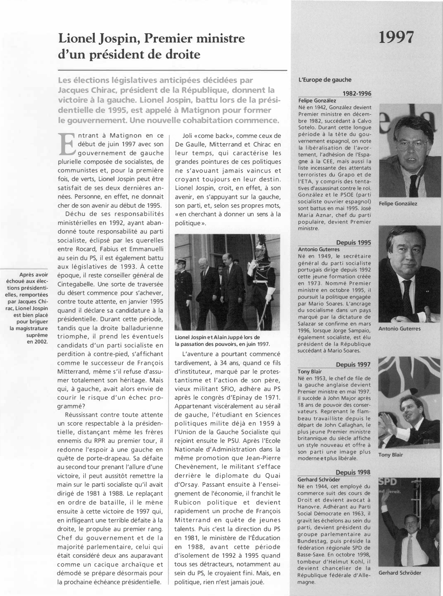 Prévisualisation du document 1997: Lionel Jospin, Premier ministre d'un président de droite
