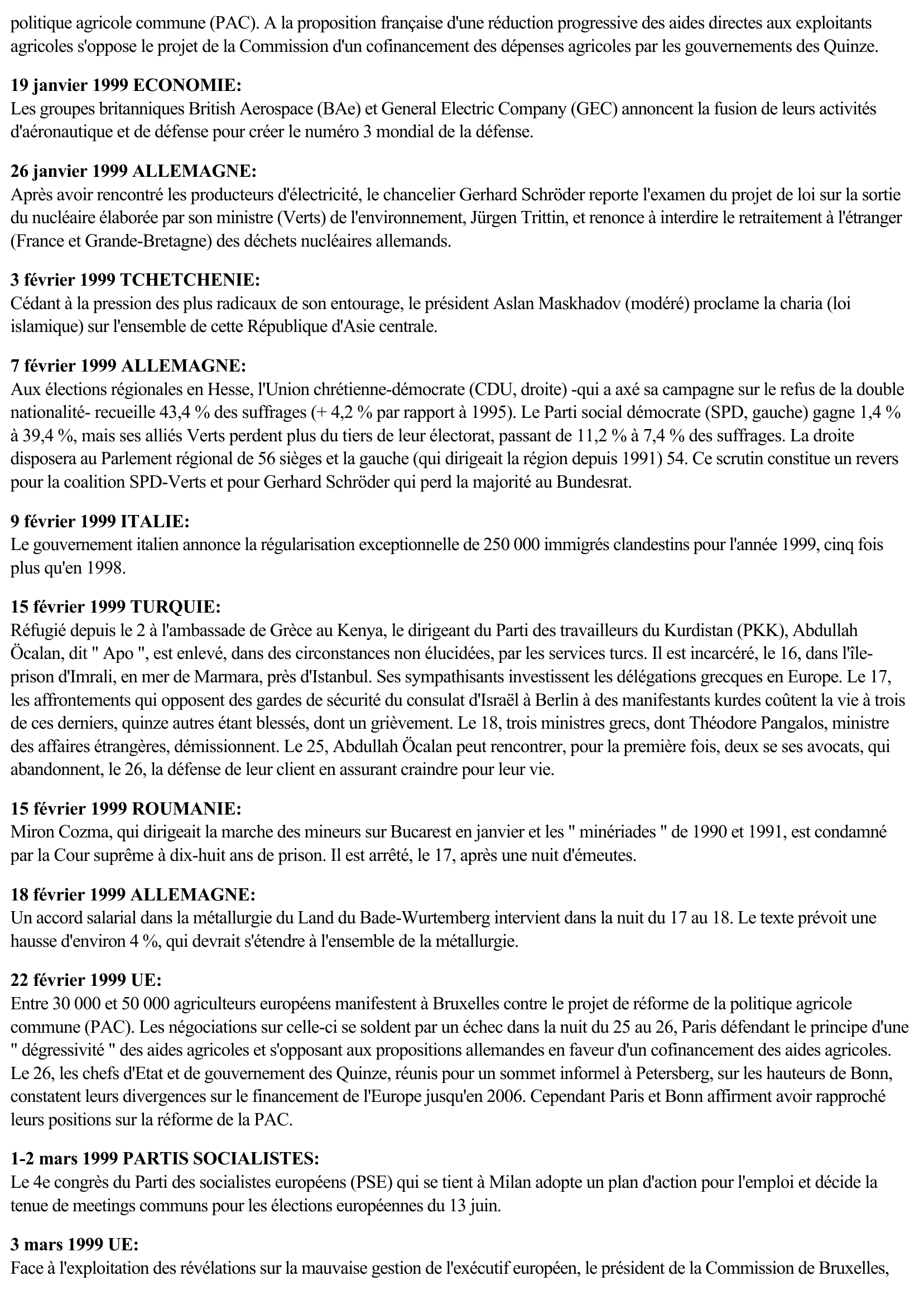 Prévisualisation du document 1999 - Europe (Chronologie)