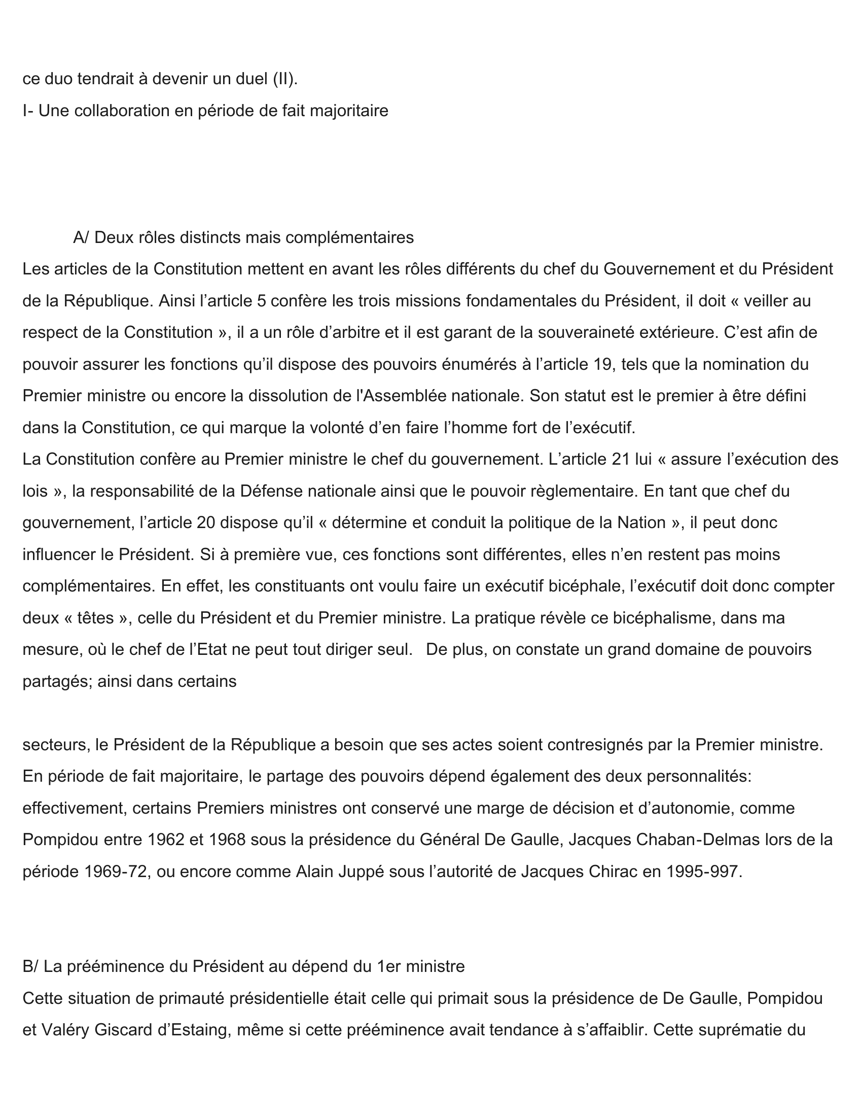 Prévisualisation du document 1er ministre et Président de la République sous la Vème République