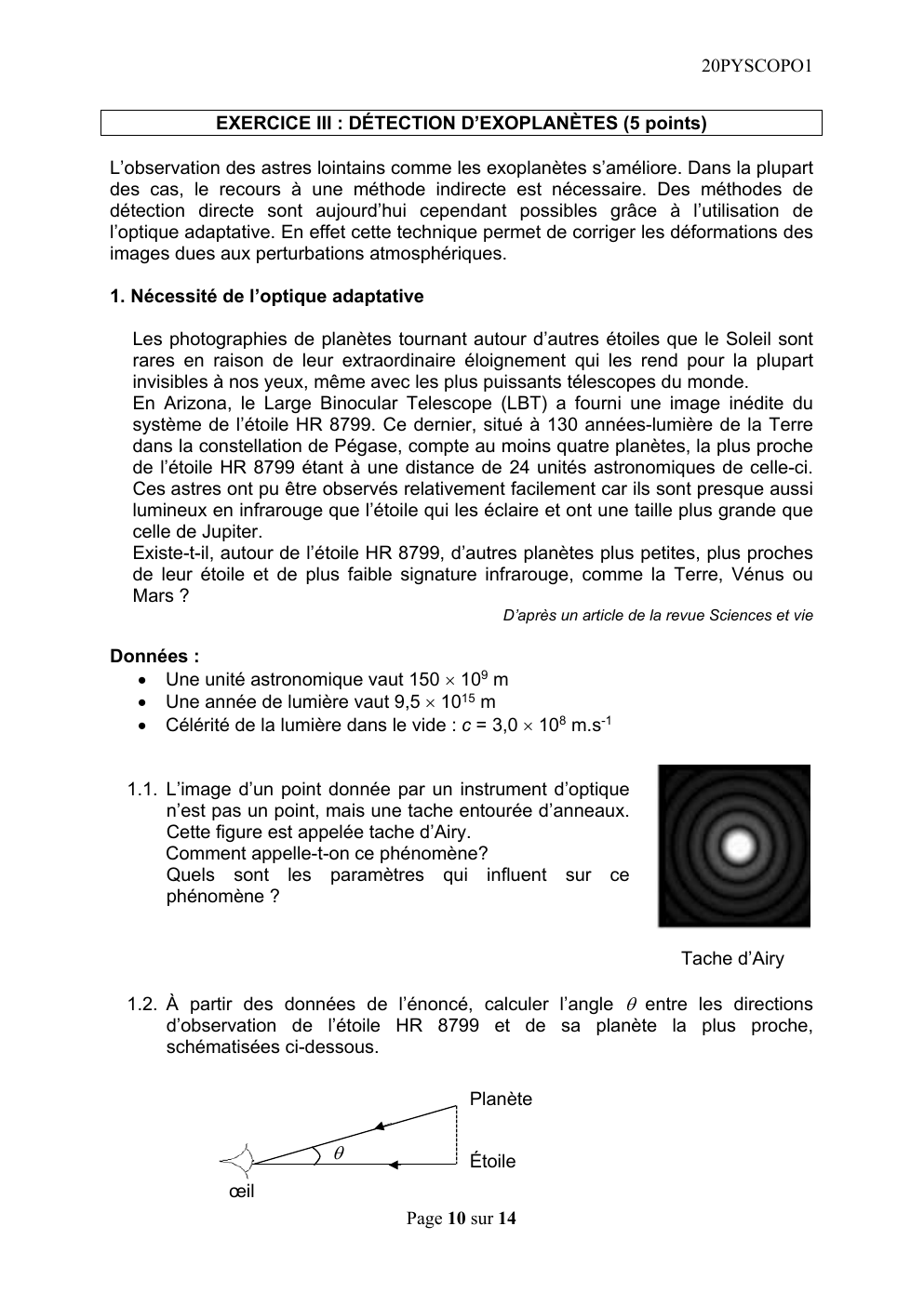 Prévisualisation du document 20PYSCOPO1 EXERCICE III : DÉTECTION D’EXOPLANÈTES (5 points)