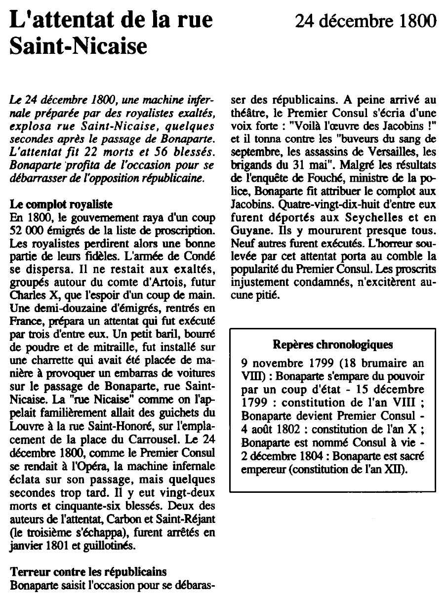 Prévisualisation du document (24 décembre 1800): L'attentat de la rue Saint-Nicaise