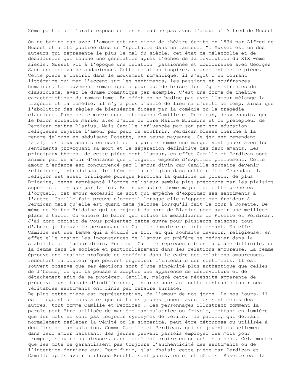 Prévisualisation du document 2ème partie de l'oral: exposé sur on ne badine pas avec l'amour d' Alfred de Musset